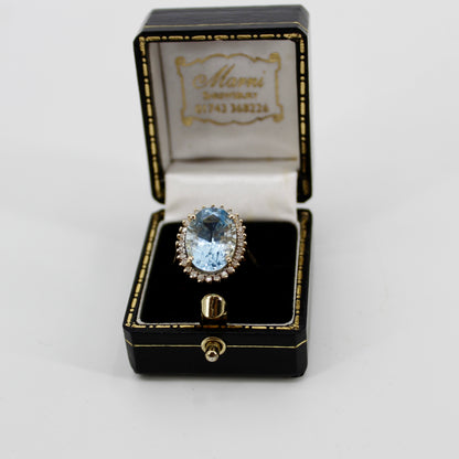 Blue Topaz & Diamond Halo Cocktail Ring,  8.514 CTW 14K Gold