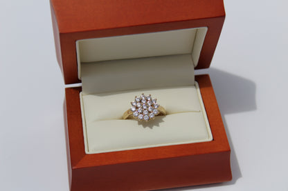 Vintage English CZ Cluster Cocktail Ring, 1.52 Carats 9K Gold