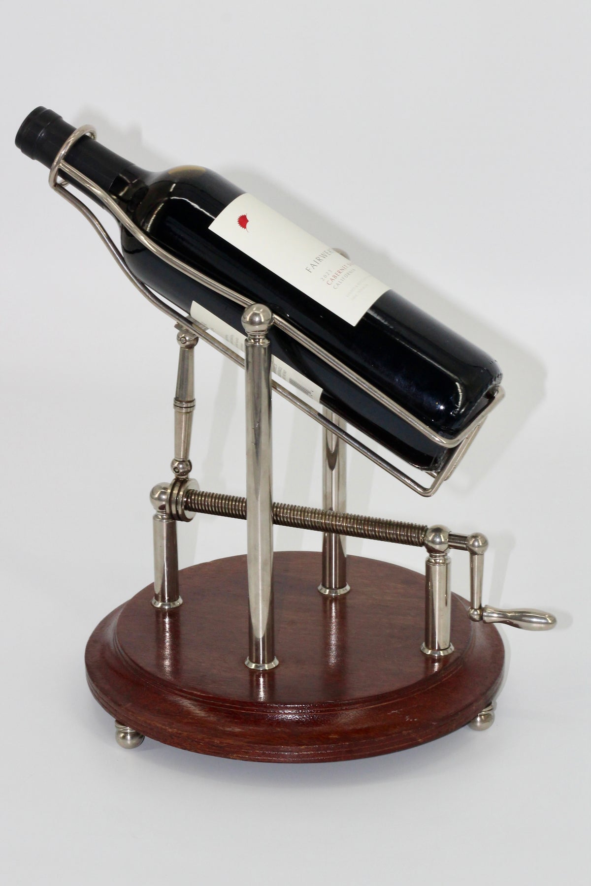 Antique Adjustable Cradle Silver & Wood Wine Decanter- Professionally Restored