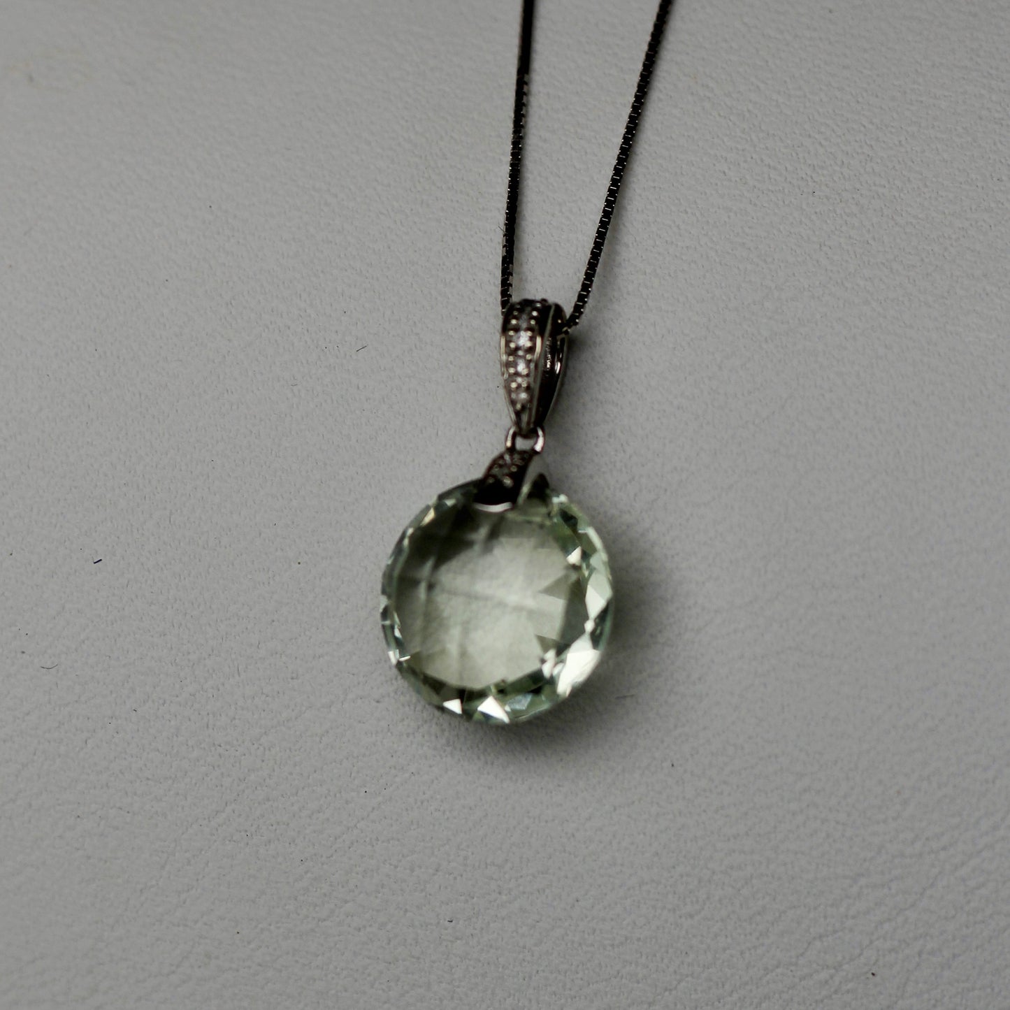 Prasiolite & Diamond Necklace, 7 Carats 14K White Gold