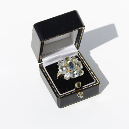Antique Aquamarine Regency Cluster Ring, 6.5 Carats 10K Gold