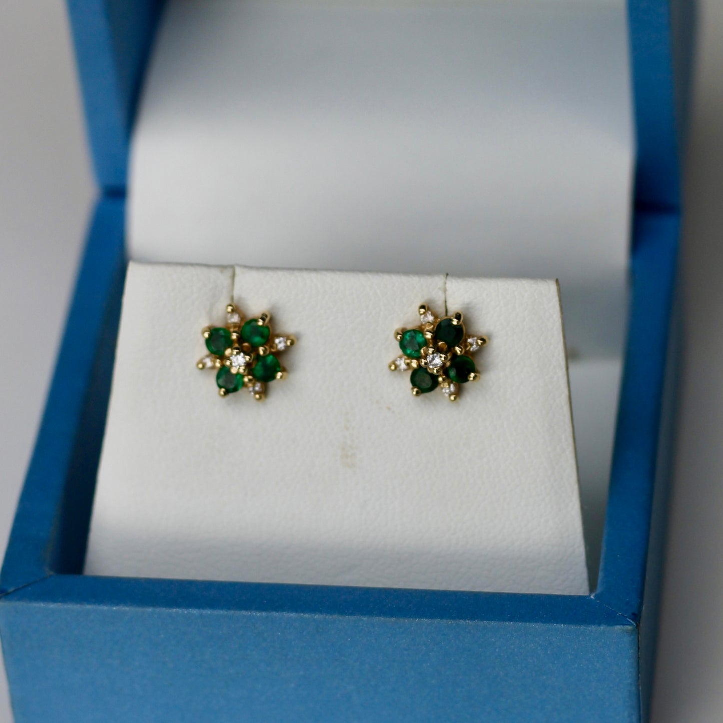 1930's Emerald & Diamond Gold Earrings, 2.29 CTW 18K Gold