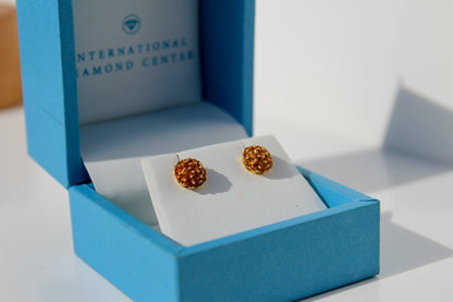 Citrine Cluster Stud Earrings, 1 Carat 18K Gold