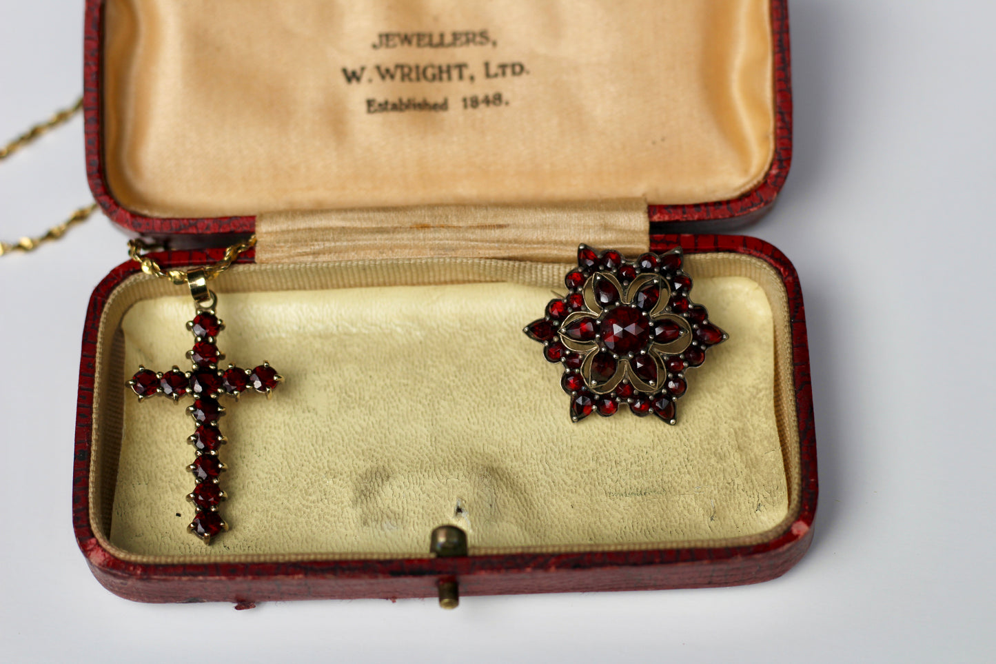 1859 Victorian Garnet Brooch, 4.5 Carats 14K Vermeil 925