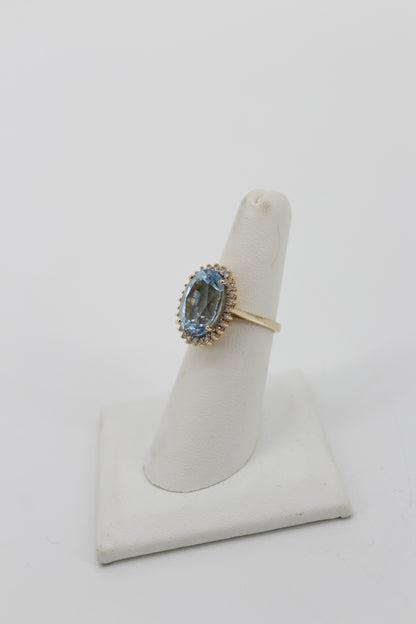 Blue Topaz & Diamond Halo Cocktail Ring,  8.514 CTW 14K Gold