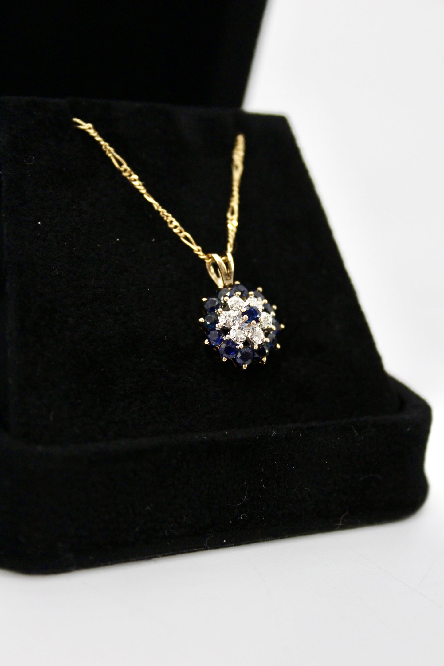 Antique Sapphire Diamond Cluster Set- Ring & Pendant, 2.25 Carats 14K Gold