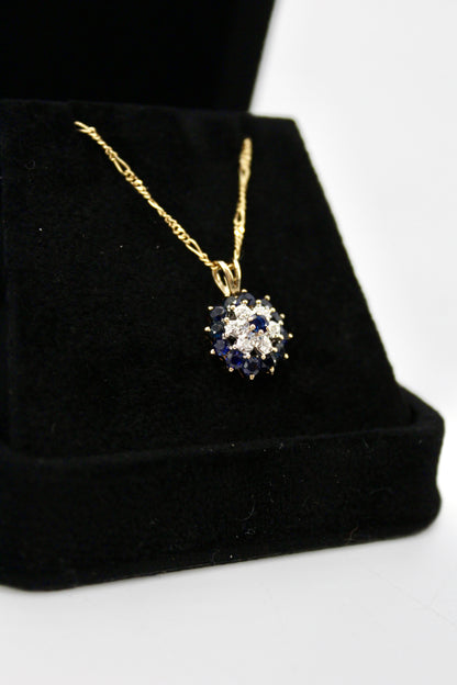 Antique Sapphire Diamond Cluster Set- Ring & Pendant, 2.25 Carats 14K Gold