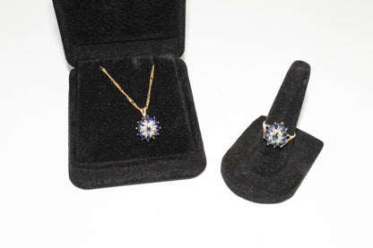 Antique Sapphire Diamond Cluster Set- Ring & Pendant, 2.25 Carats 14K Gold