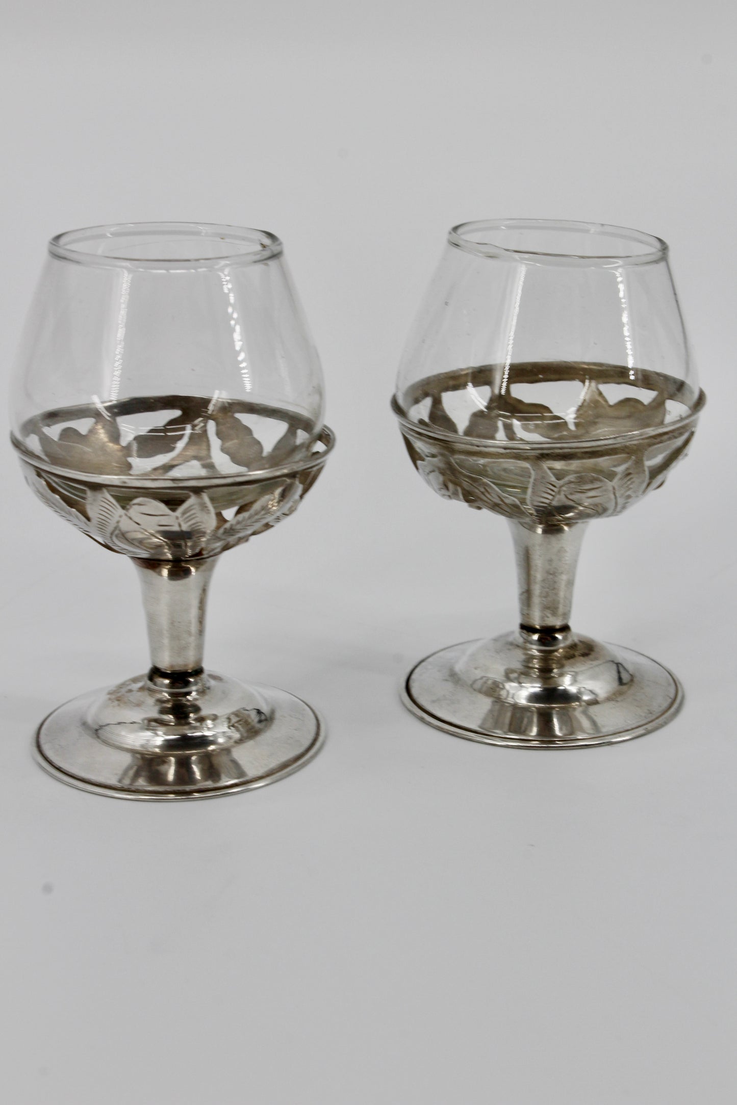 Floral-Etched Sterling Silver Cordial Pair