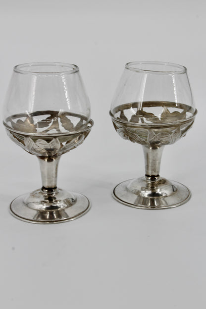Floral-Etched Sterling Silver Cordial Pair