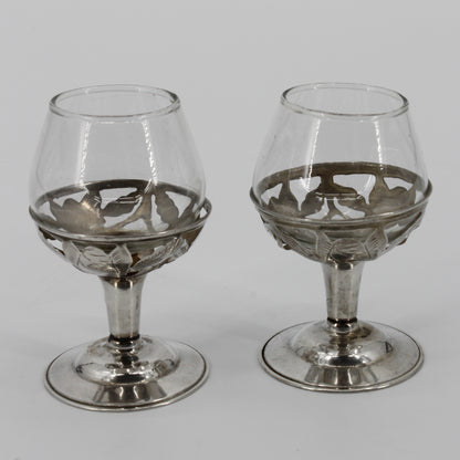 Floral-Etched Sterling Silver Cordial Pair