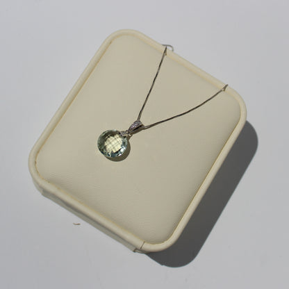 Prasiolite & Diamond Necklace, 7 Carats 14K White Gold