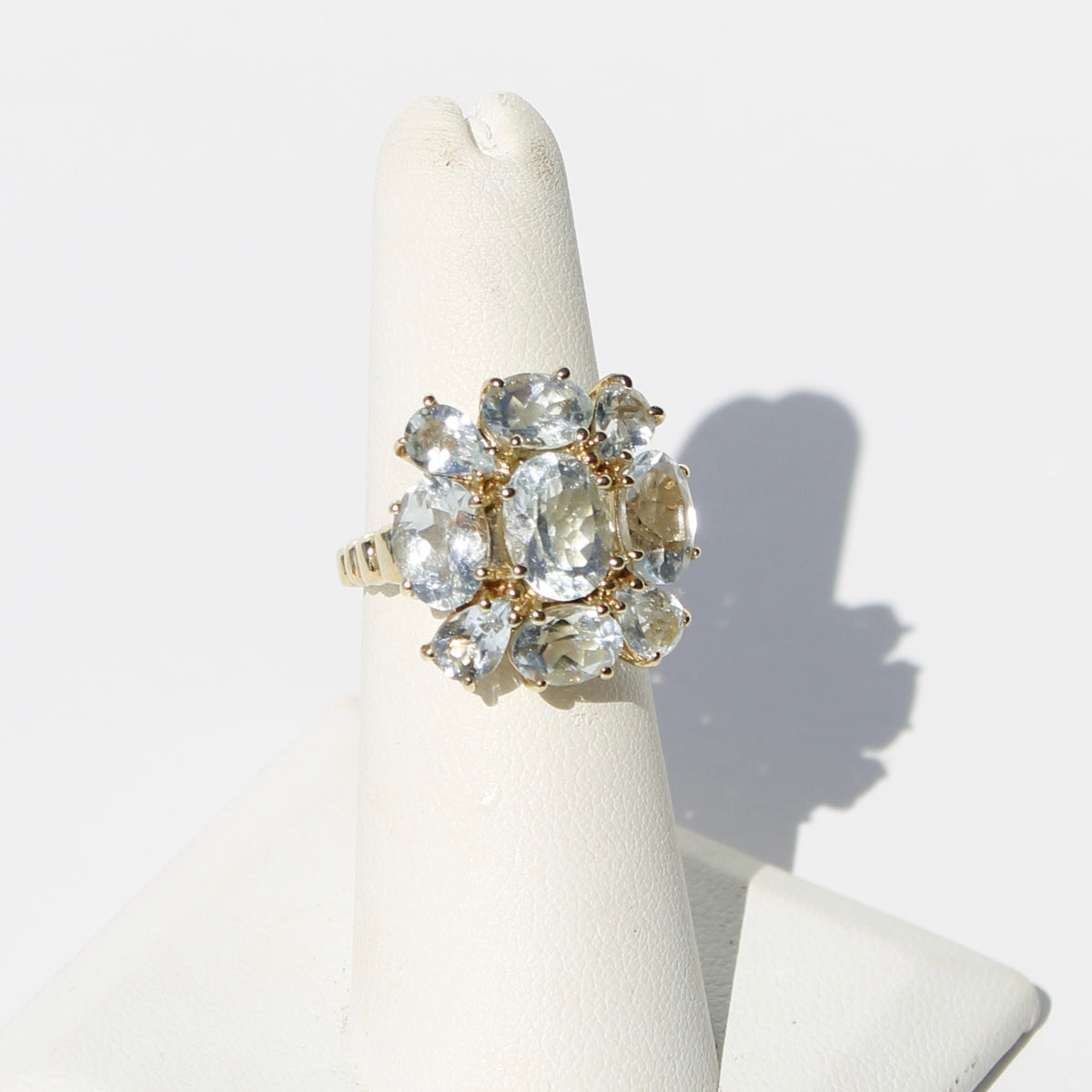 Antique Aquamarine Regency Cluster Ring, 6.5 Carats 10K Gold
