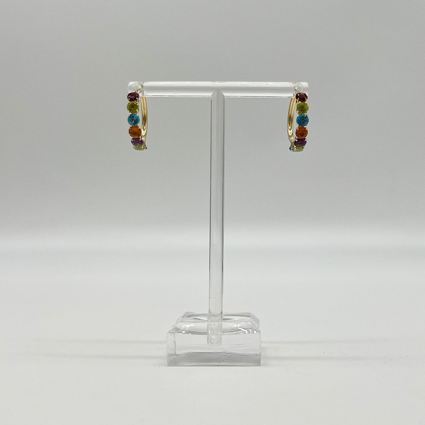 Precious Gemstone Multicolor Hoop Earrings, 3.3 CTW 14K Gold