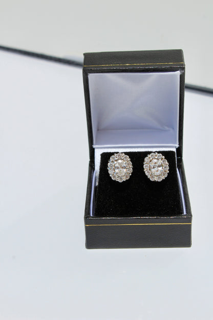 Edwardian Paste Halo Stud Earrings, 3.3 Carats 925 Sterling