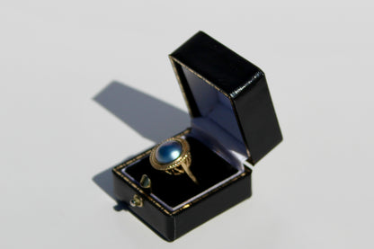 Black Mabe Pearl Ornate Ring, 11mm 10K Gold