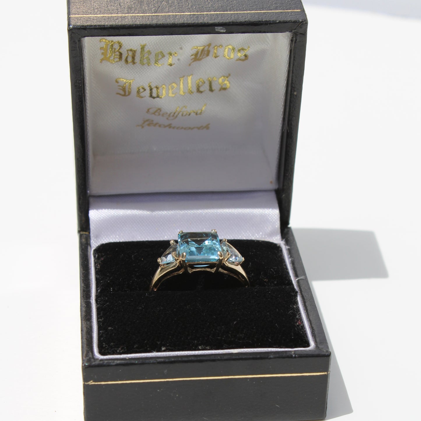 Blue Topaz & Aquamarine Trilogy Ring, 4.77 Carats 9K Gold
