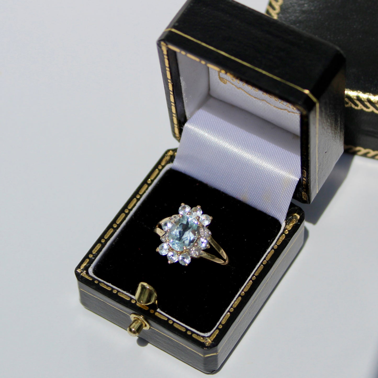 Aquamarine & Diamond Floral Cocktail Ring, 1.8 Carats 14K Gold