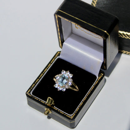 Aquamarine & Diamond Floral Cocktail Ring, 1.8 Carats 14K Gold
