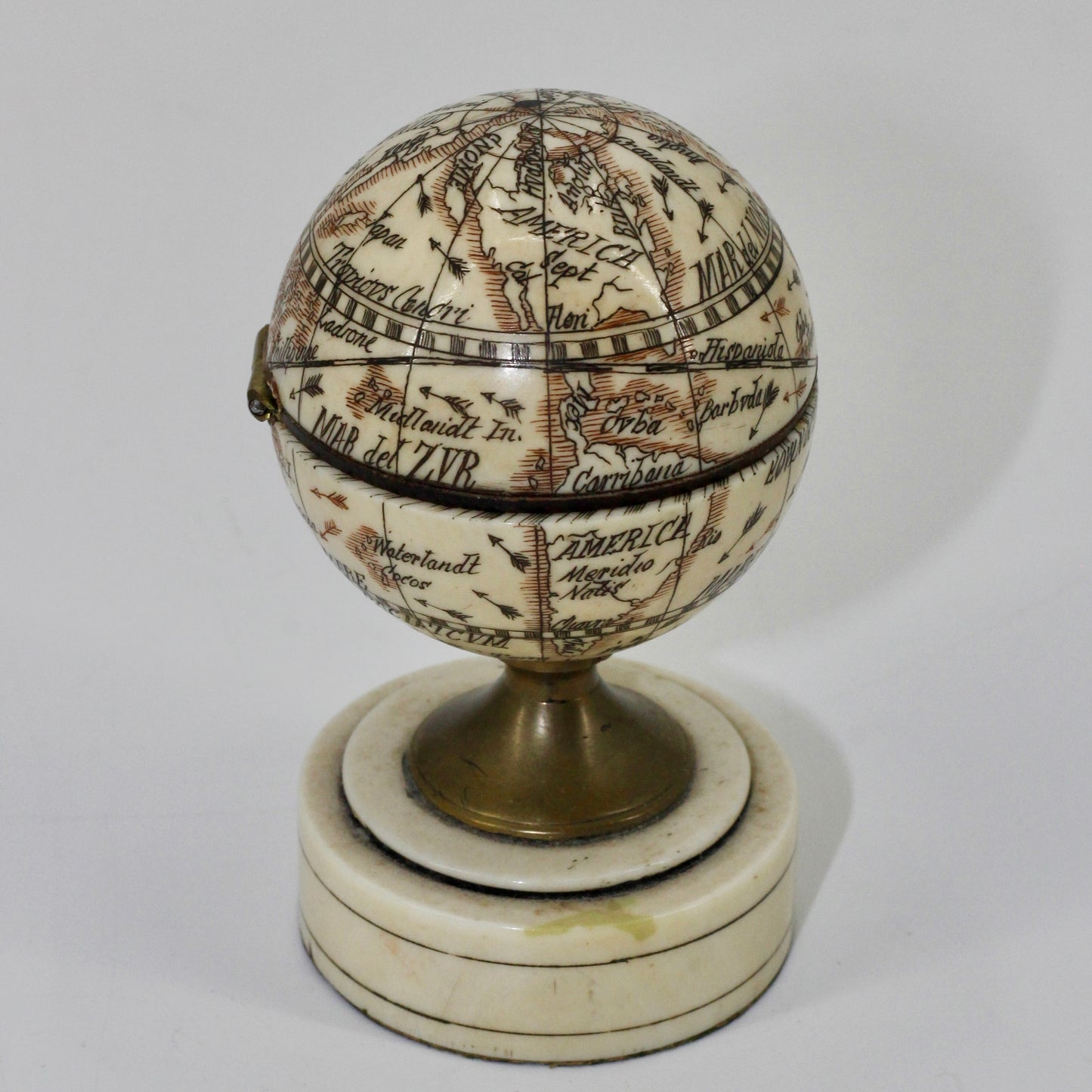 19th Century Miniature Ivory Terrestrial Globe & Sundial