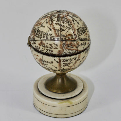 19th Century Miniature Ivory Terrestrial Globe & Sundial
