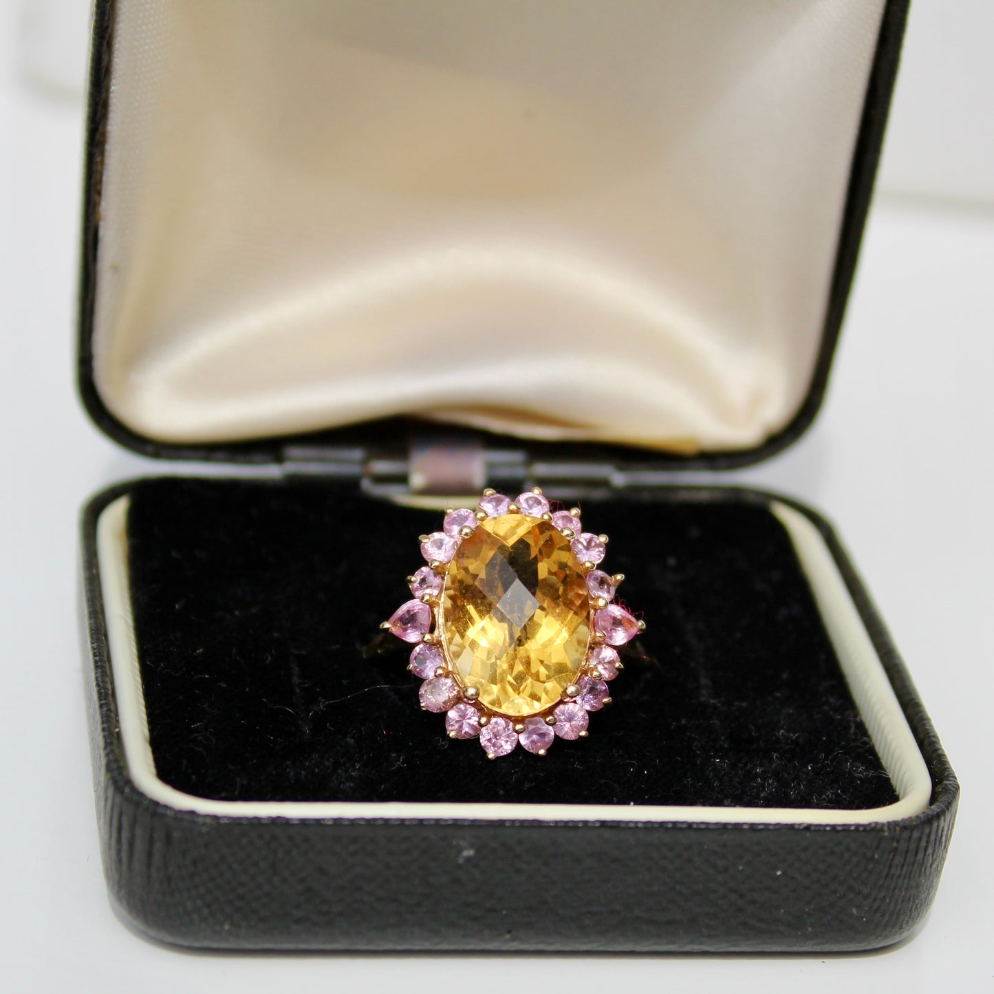 Pink Sapphire & Citrine Cocktail Ring, 6.2 Carats 10K Gold