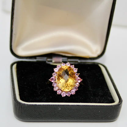 Pink Sapphire & Citrine Cocktail Ring, 6.2 Carats 10K Gold