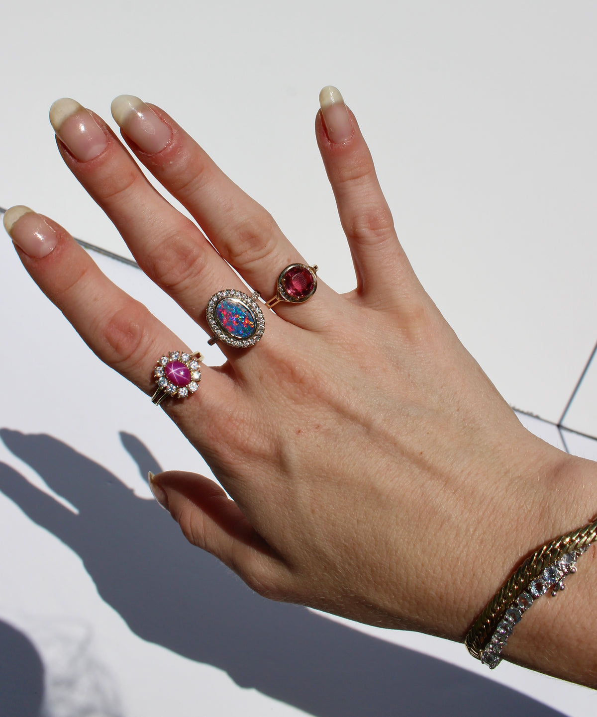Bague en or 14 carats avec cabochon en rubis étoilé et spinelle, 3 carats