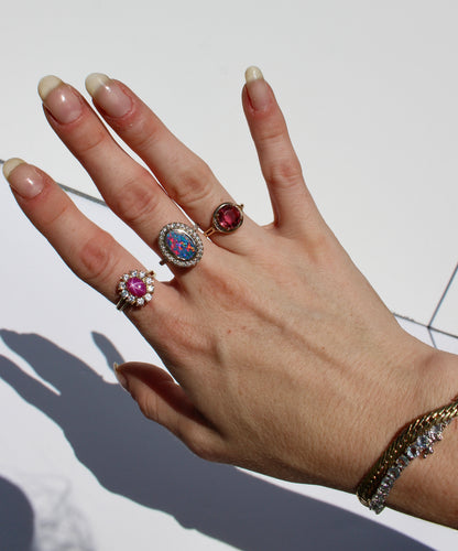 Bague en or 14 carats avec cabochon en rubis étoilé et spinelle, 3 carats