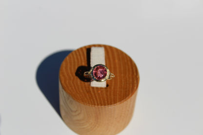 Bague en or 14 carats avec tourmaline rose et diamants, 2 ct