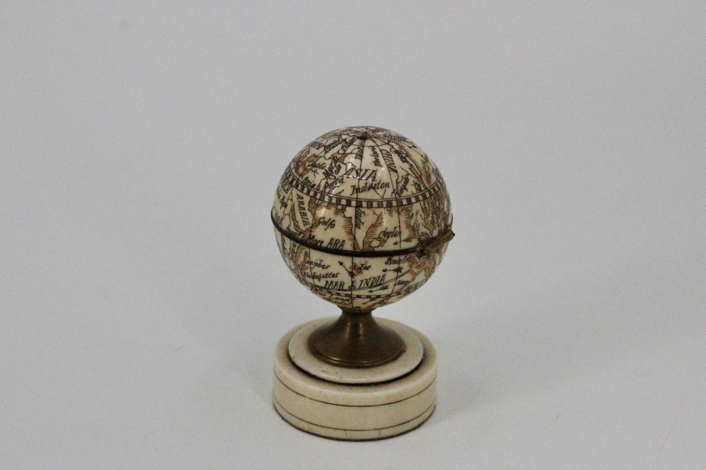 19th Century Miniature Ivory Terrestrial Globe & Sundial