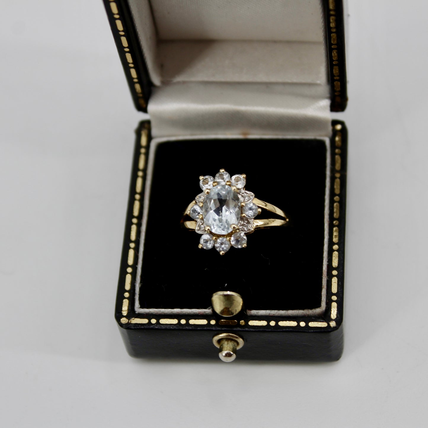 Aquamarine & Diamond Floral Cocktail Ring, 1.8 Carats 14K Gold