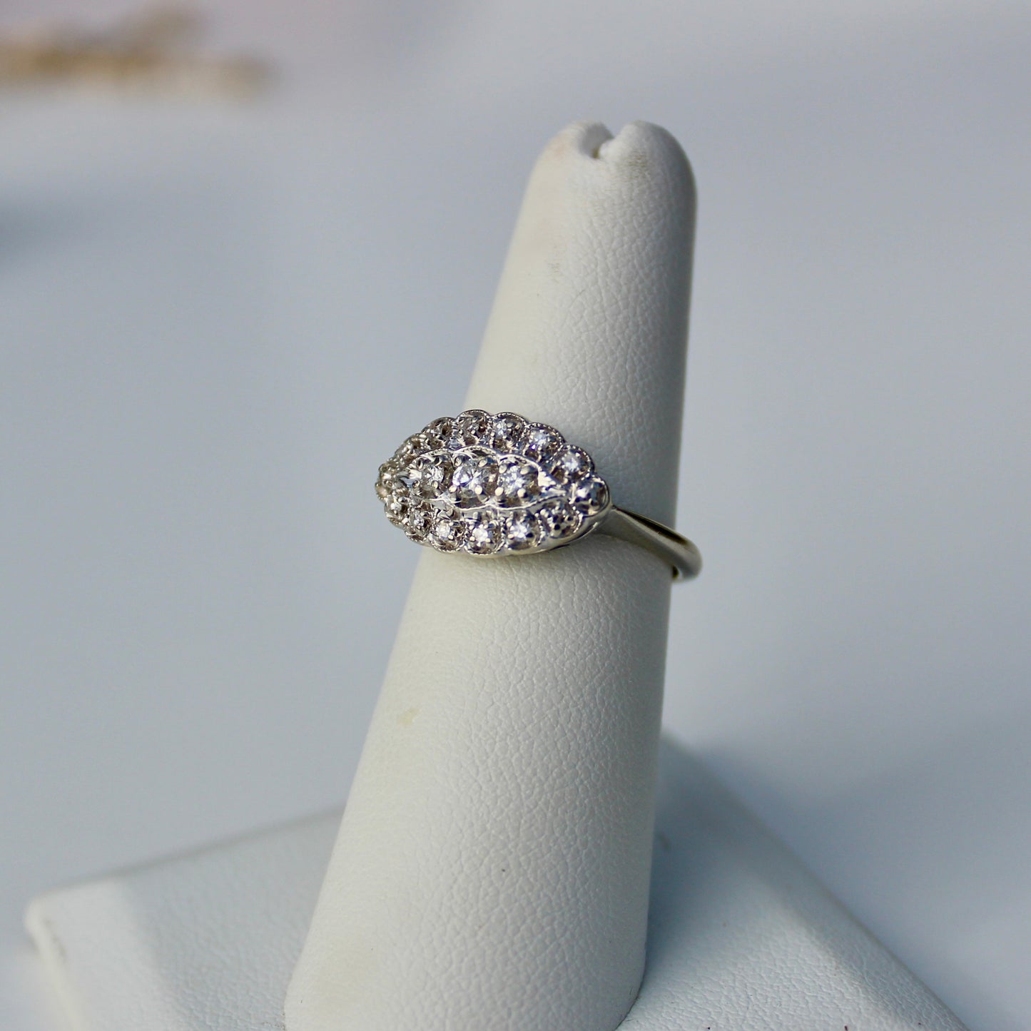 1930's East/West Diamond Cluster Ring, 1.28 Carats 14K White Gold & Platinum