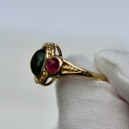 Antique Tourmaline Cabochon Ring, 2.1 Carats 10K Gold