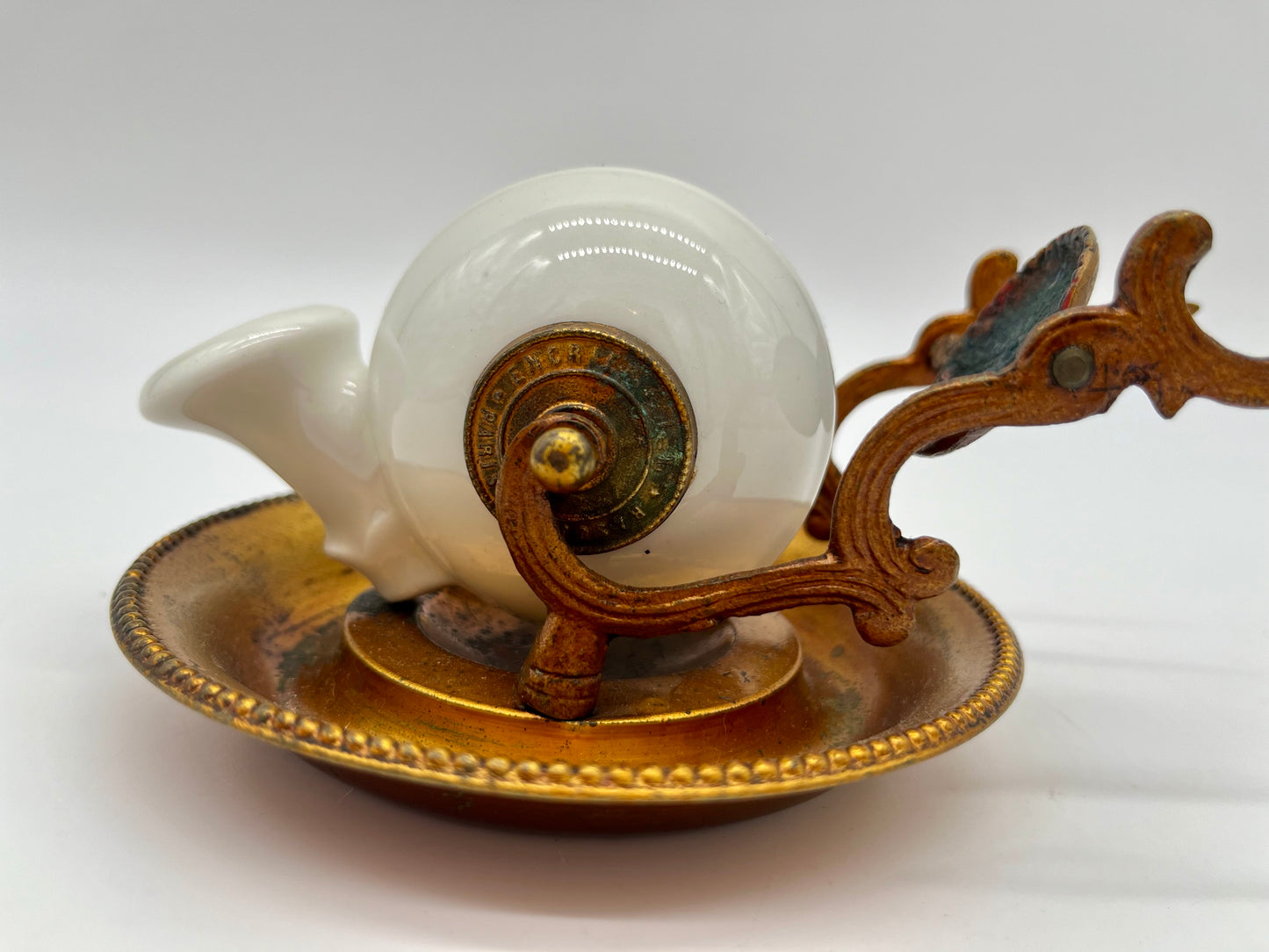 Bronze & Porcelain Revolving 'Nautilus' Inkwell by JL Encrier Bascule Paris