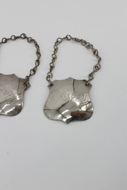 Trio of Sterling Silver Bottle Tags & Antique Book