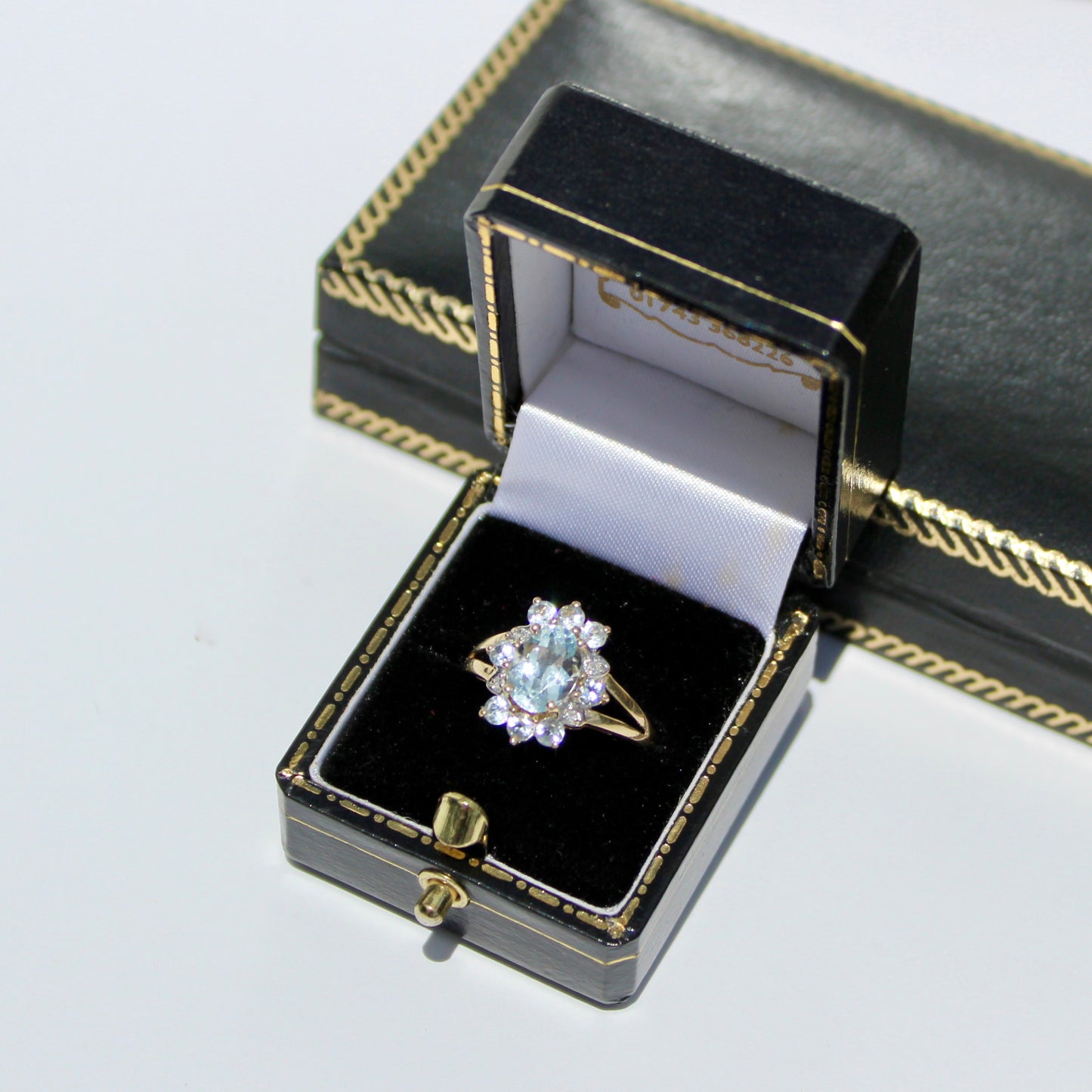 Aquamarine & Diamond Floral Cocktail Ring, 1.8 Carats 14K Gold