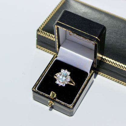 Aquamarine & Diamond Floral Cocktail Ring, 1.8 Carats 14K Gold
