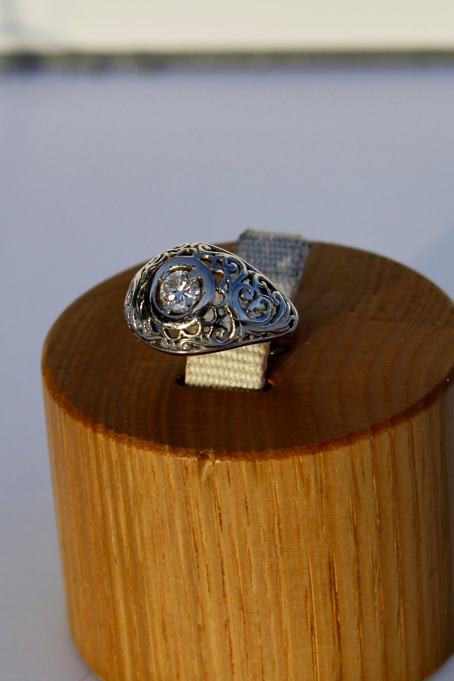 Art Deco Old European Cut Diamond Filigree Ring, 0.646 Carats 18K White Gold