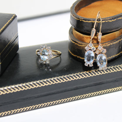 Antique Aquamarine & Diamond Set, 5.59 Carats 14K Gold