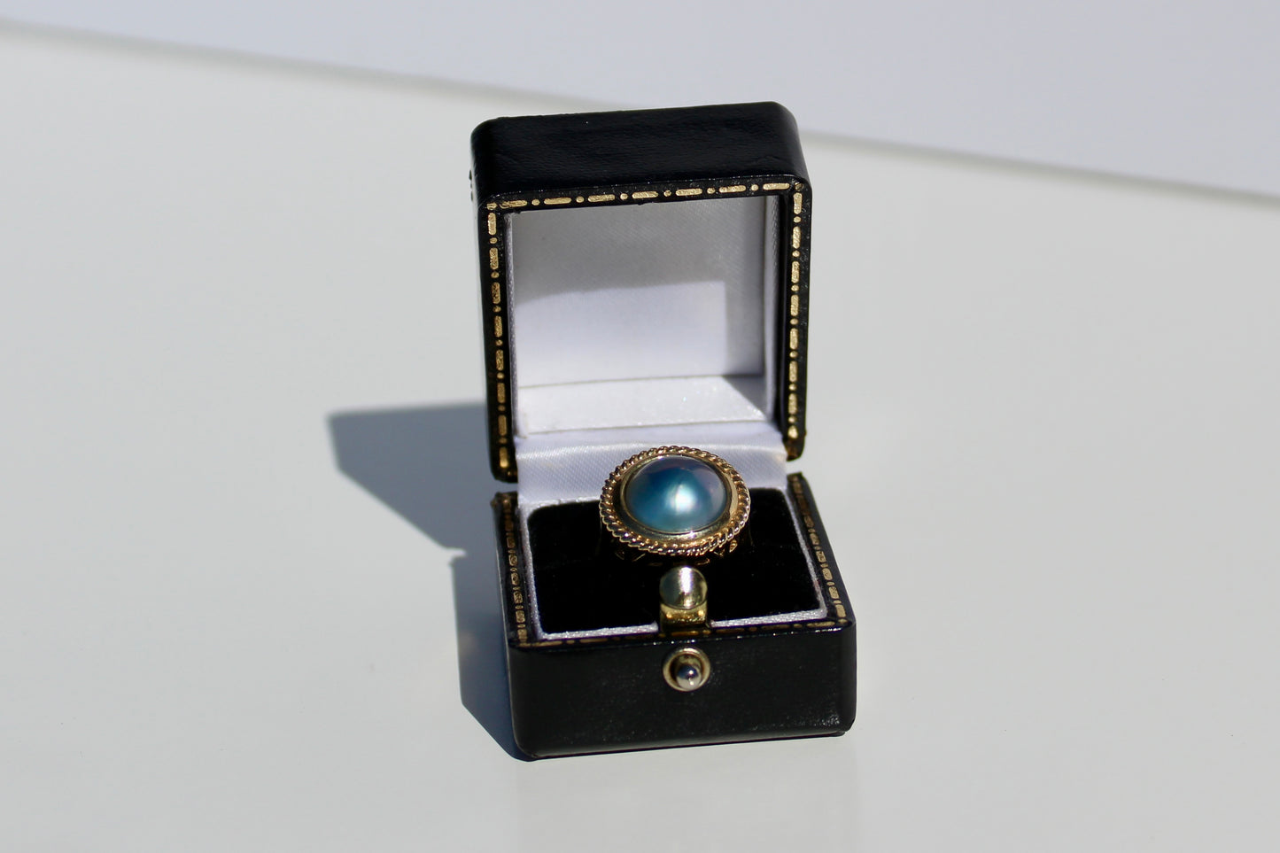 Black Mabe Pearl Ornate Ring, 11mm 10K Gold