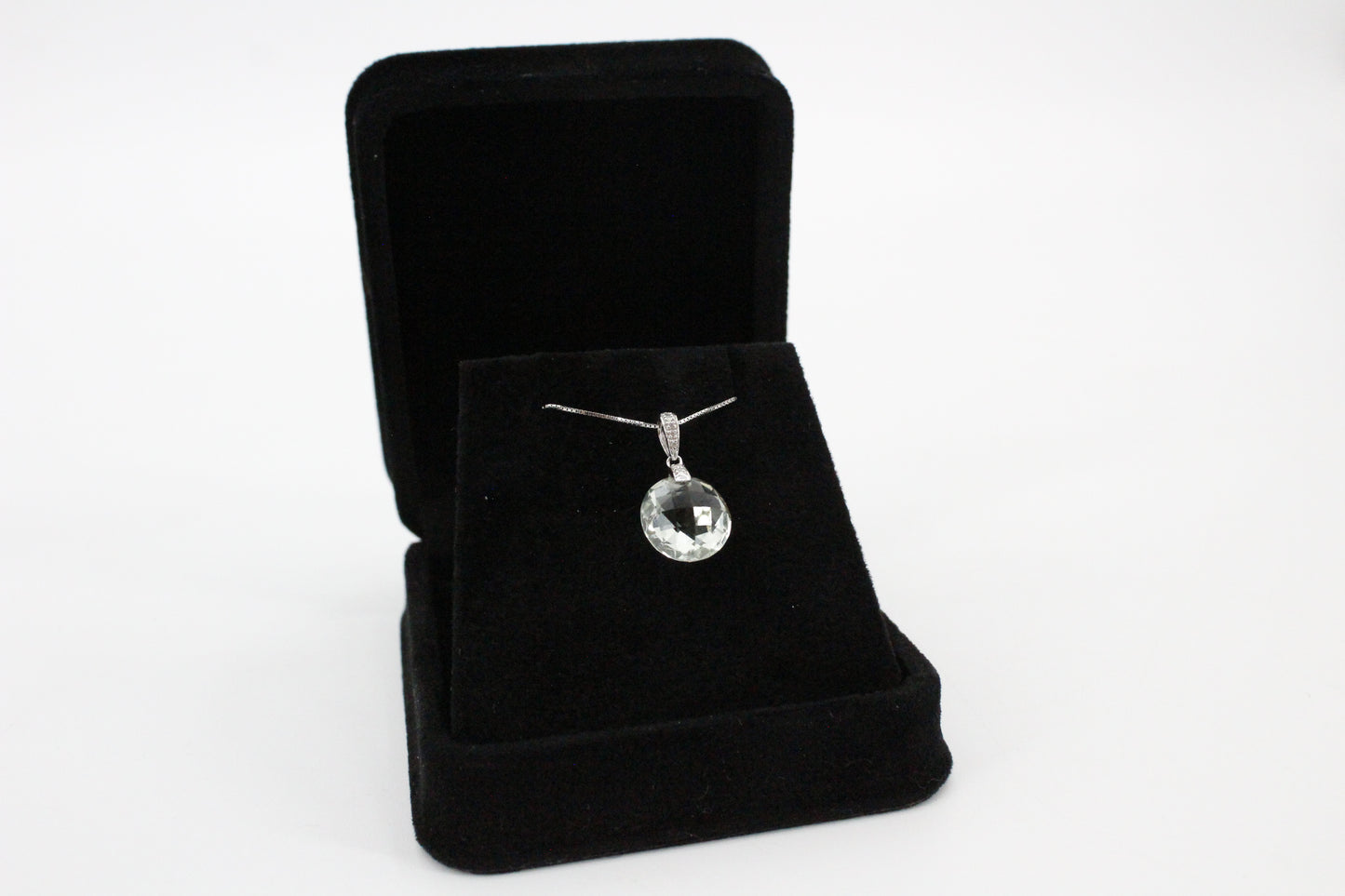 Prasiolite & Diamond Necklace, 7 Carats 14K White Gold