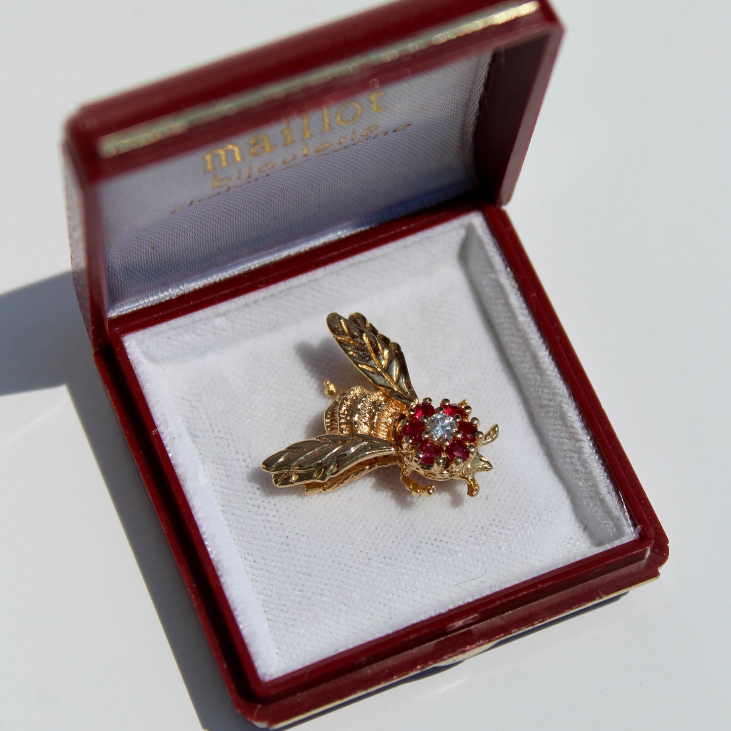 Ruby & Diamond Bee Pendant, 0.52 Carat 18K Gold