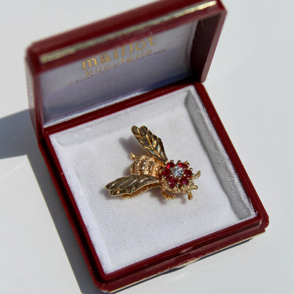 Ruby & Diamond Bee Pendant, 0.52 Carat 18K Gold
