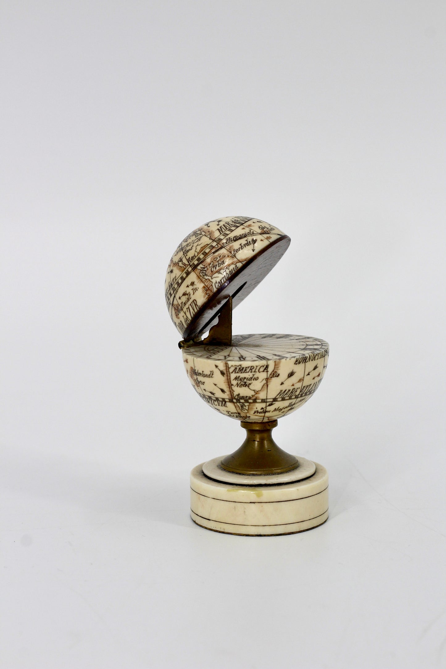 19th Century Miniature Ivory Terrestrial Globe & Sundial