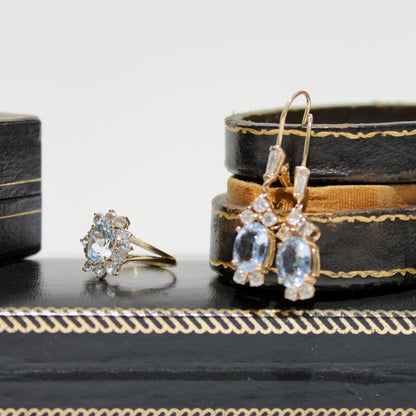 Antique Aquamarine & Diamond Set, 5.59 Carats 14K Gold