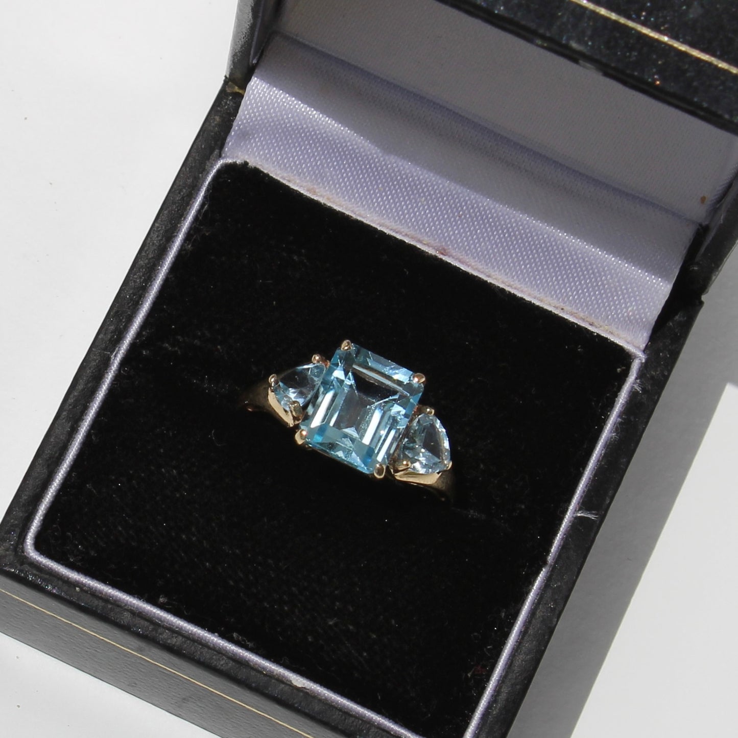 Blue Topaz & Aquamarine Trilogy Ring, 4.77 Carats 9K Gold