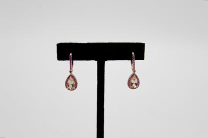 Morganite & Pink Sapphire Drop Earrings, 3.9 CTW 14K Rose Gold