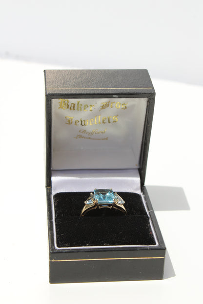 Blue Topaz & Aquamarine Trilogy Ring, 4.77 Carats 9K Gold