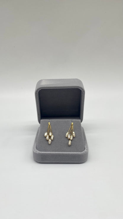 Baroque Pearl Cluster Drop Earrings, 3.75mm 14K Gold